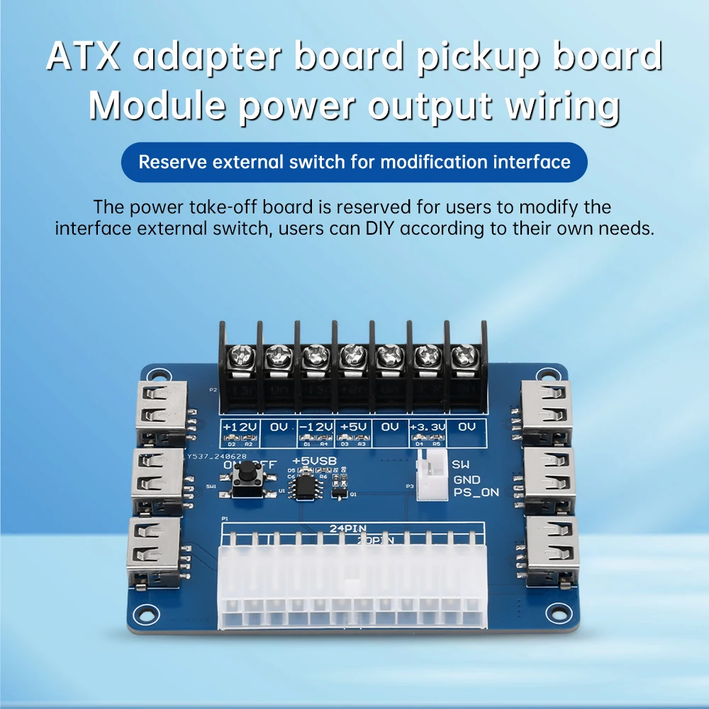 ATX Power Pickup Board PC Power to USB Converter Module 6 Way USB Interface Output With Switch 20Pin 24Pin ATX Adapter