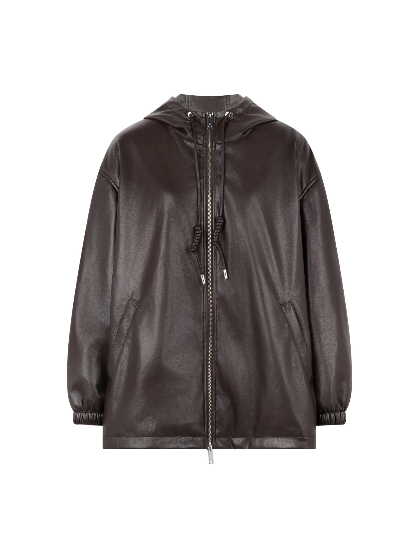 Brown Playful Amber Glow Protein Leather Hooded Jaet Warmth MEIYANG Street Sle Zipper Loose Fit Long Sve Coat