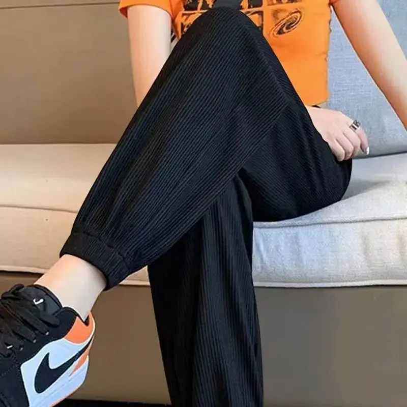 Ice Silk Sports Pants for Women Summer 2026 New American Style Breathable Loose Slimming Cuffed Trousers Casual Lantern Pants