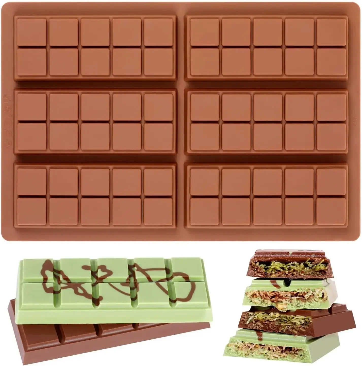 Bandeja para hornear, molde para barra de Chocolate de silicona de calidad alimentaria, barra de Chocolate profunda antiadherente para aperitivos de caramelo de pistacho, bandeja para hornear leche