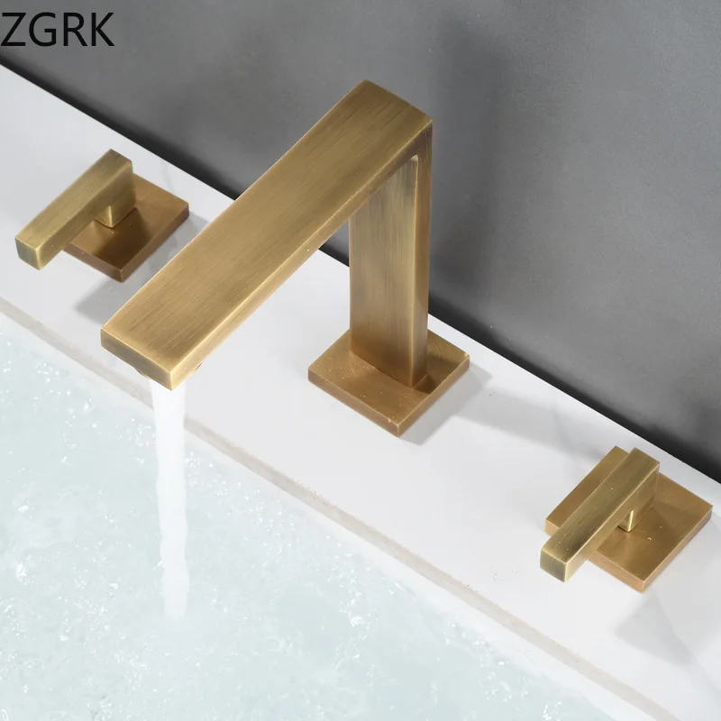 Three Hole Basin Faucet Brass Gun Grey Bathroom Faucet Cold and Hot Water Black Mixer Tap 3 Pieces Bathtub torneiras de cozinha