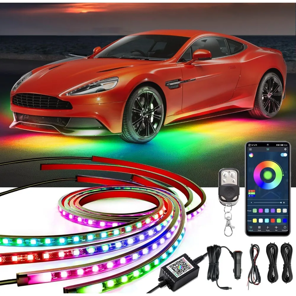 

underglow car lights, 252 leds rgbic 4 pcs dream color dancing chasing strip lights with 16 million colors and 213 scene modes w