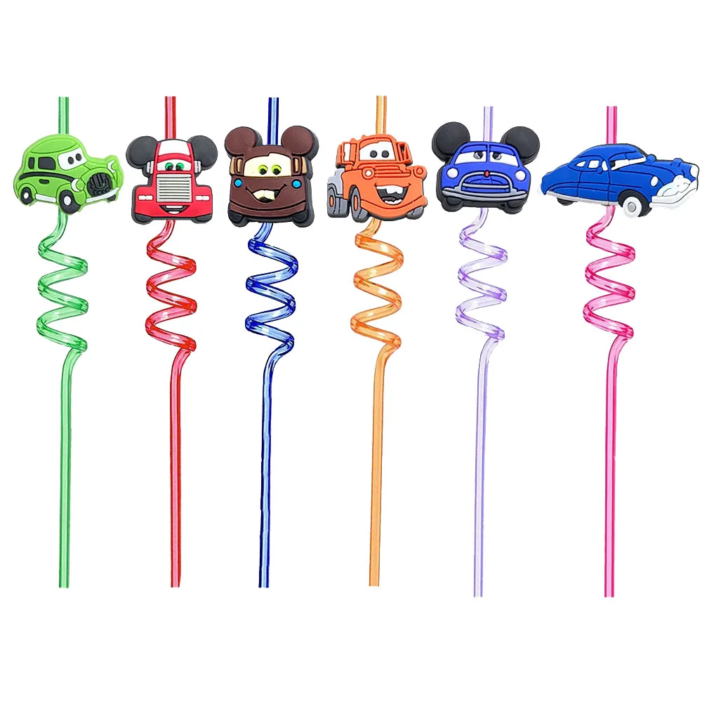 Wheels Car Party Favors Reusable Drinking Straws for Kids Boys Racecar Wheels Straws Birthday Decorations