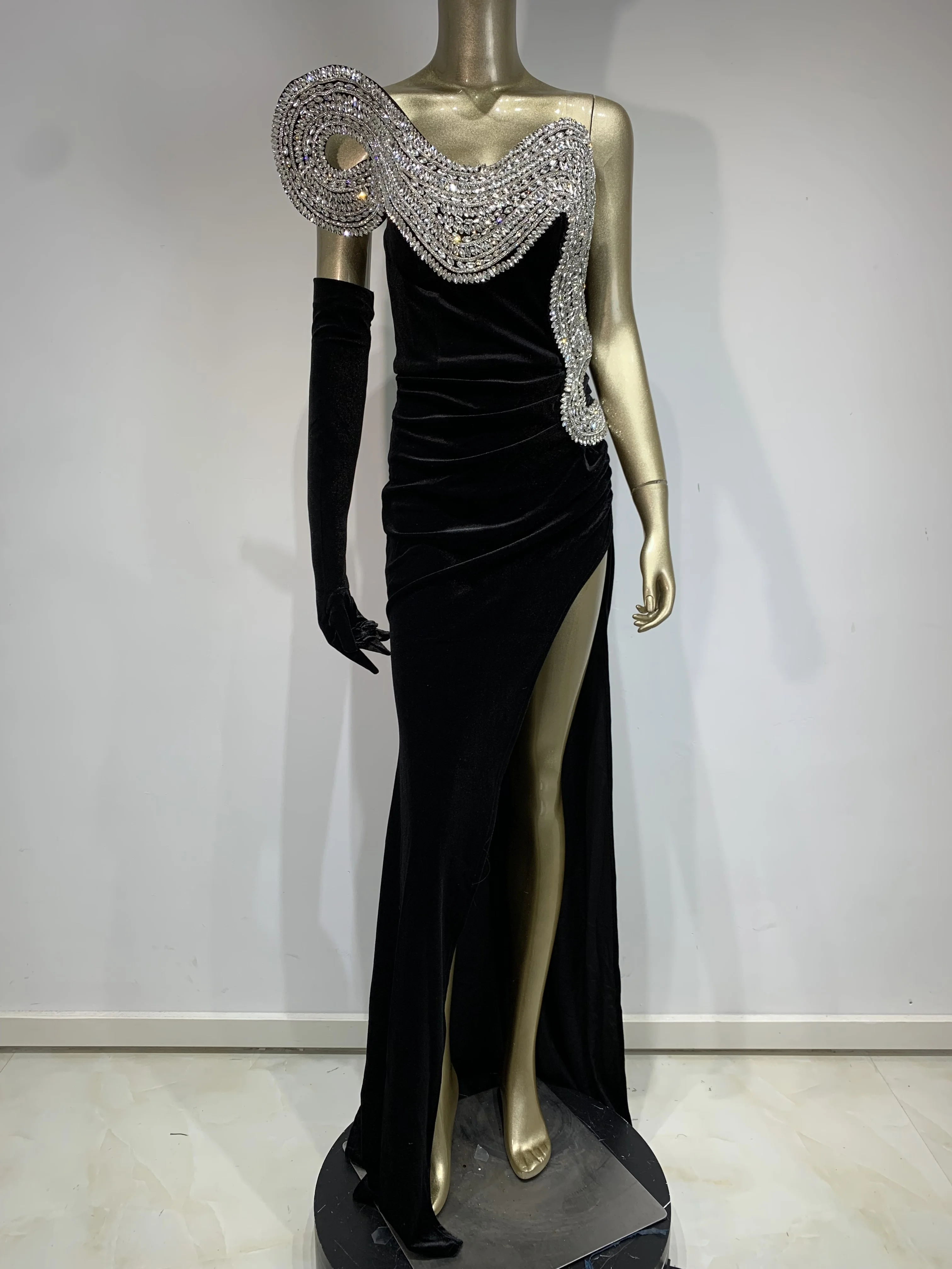 Women Celebrity Sexy Strapless Backless Diamonds Beading Maxi Long Gowns Dress 2024 Elegant Evening Party Club Dress Vestido