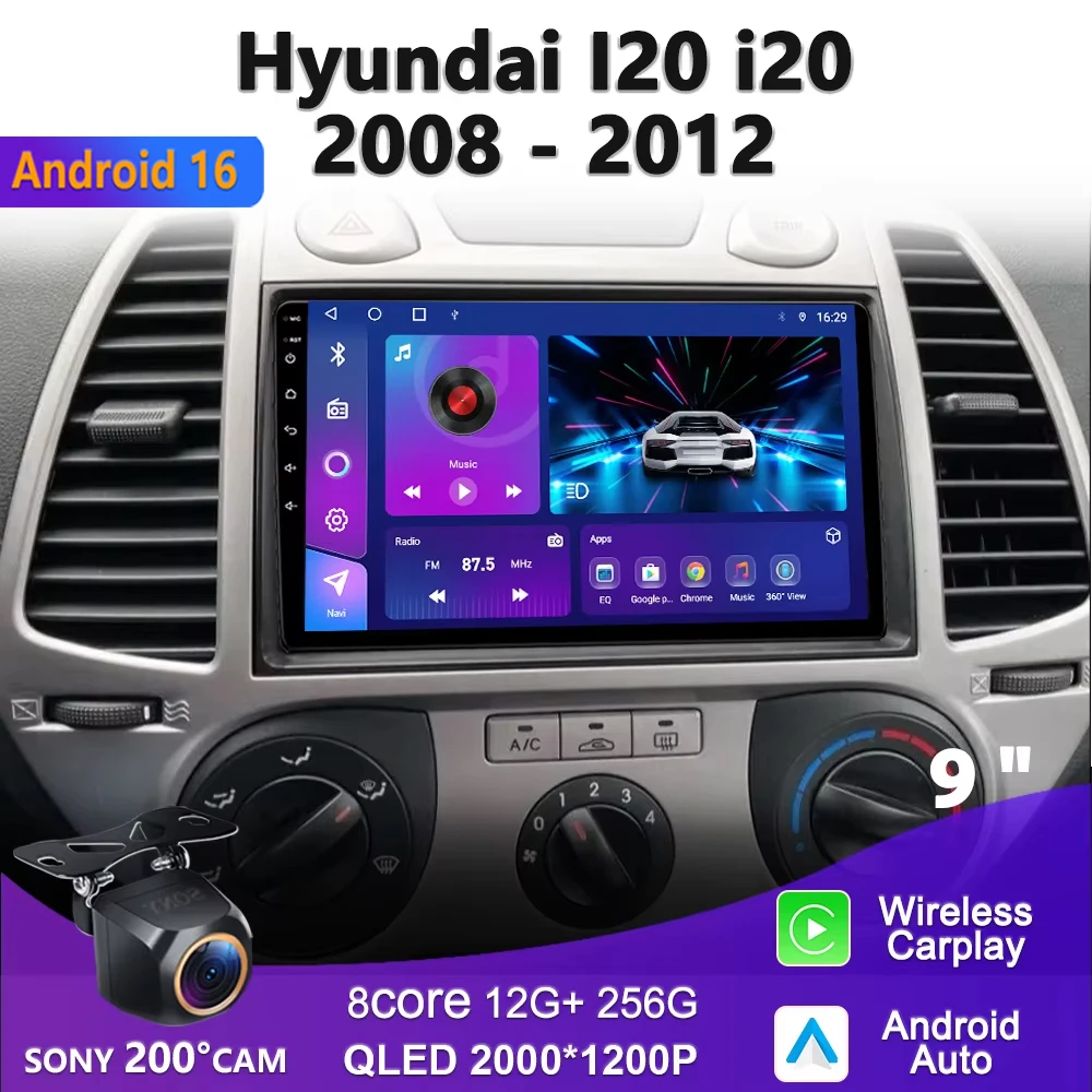 2K Incell Screen Android 16 CarPlay Car Radio For Hyundai I20 2008-2012 Multimedia Video Player GPS Carplay Stereo DVD Player 5G