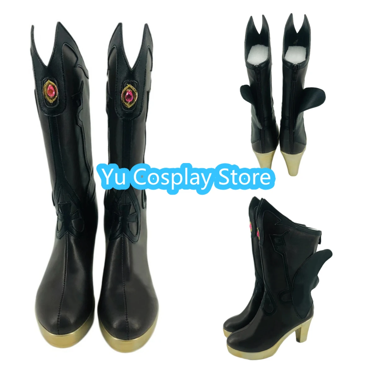 

Fischl Cosplay Men's and Women's Shoes Black Boots Anime Game Carnival Halloween Party Set Shoes