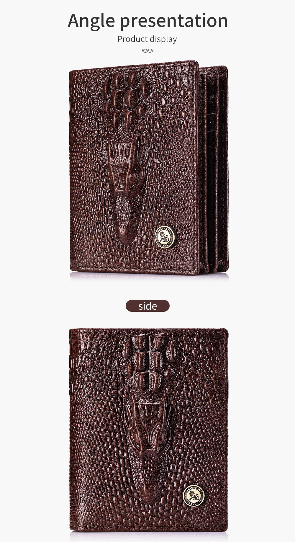 Herren-Geldbörse aus echtem Leder mit Krokodilmuster, Retro-Design, große Kapazität, mehrere Kartenfächer, Fotoalbumfach, Geschenkidee – Detail 10