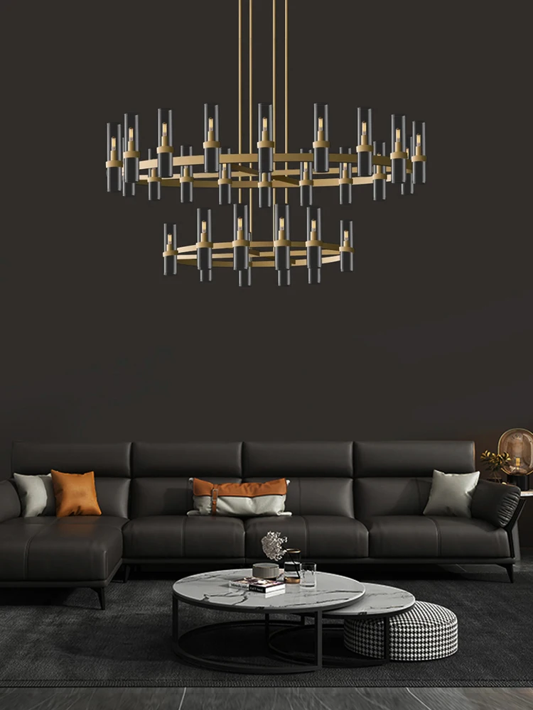 2024 Trendy American Design 2 Layer Brass Chrome LED Chandelier Lighting Lustre Suspension Luminaire Lampen For Living Room