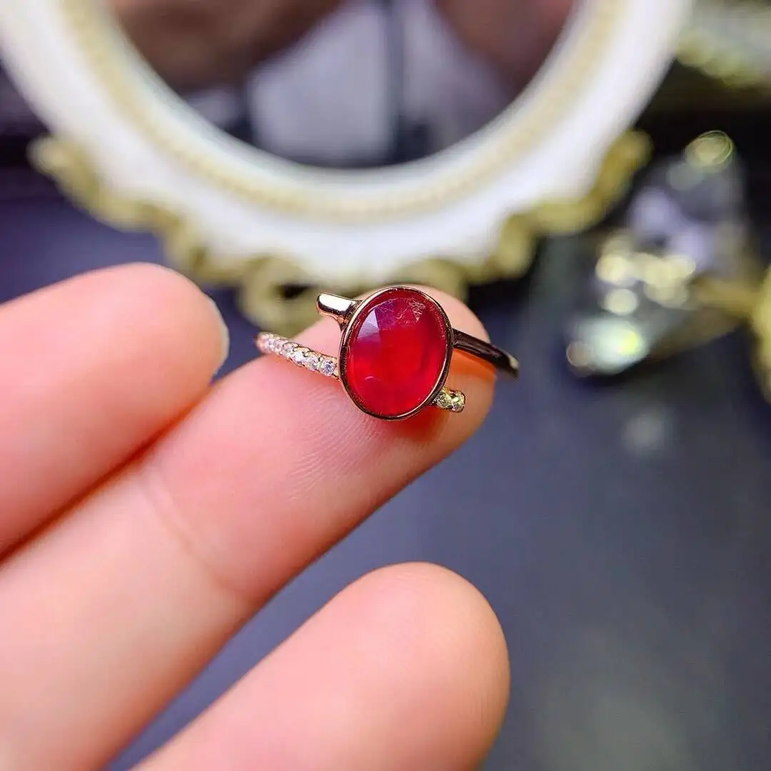 KJJEAXCMY New style Jewelry Natural Women's Ruby ring 925 silver inlay Colorful and splendid Crystal pure fire flash explosion