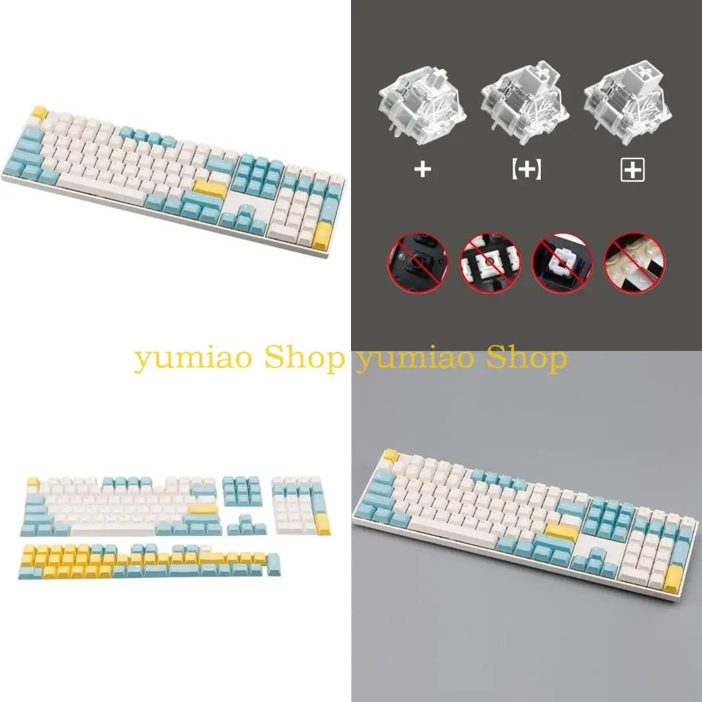 587B 152Keys Customized Sea Salt Lemon Caps PBT Double-shot Injections Keycap Cover for Mechanical Keyboards