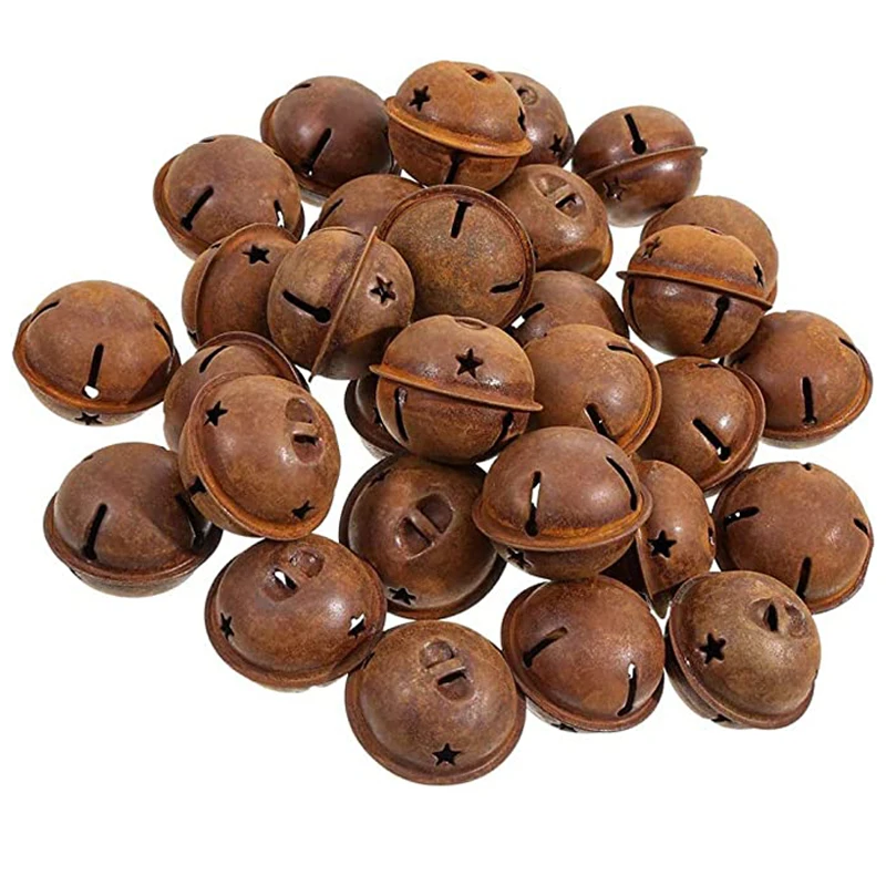 15pcs 4 Centimeters/1.57 Inches Rusty Bell Decoration Retro Rusty Metal Bell With Star-shaped Hollow Christmas Holiday Home DIY