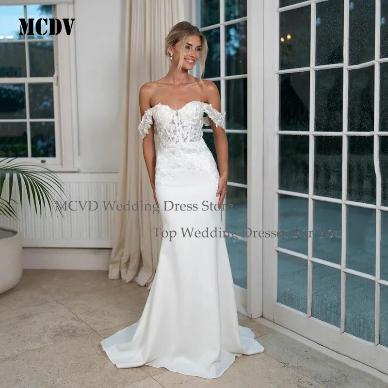 

MCDV 2025 Luxury Mermaid Wedding Dresses Off Shoulder Corset with Lace Appliques Customized Bridal Gown for Bride vestidos