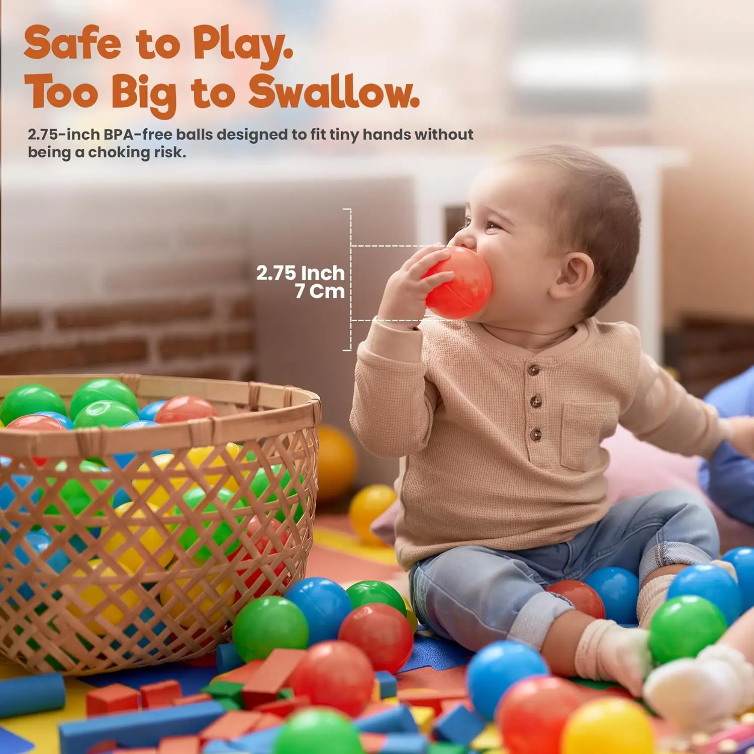 Ball Pit Balls para Crianças – Pacote de 50 (7cm) |   Bolas de cercadinho de plástico à prova de esmagamento, sem BPA e cor arco-íris |   Bolas de poço para brincar em ambientes internos