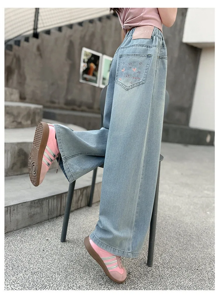 Sommer-Jeanshosen für Mädchen von UNITIM, 4-14 Jahre, Weite Beine, Lockere Passform mit Taschen, Gerade Hosen für Junge Mädchen – Detail 3