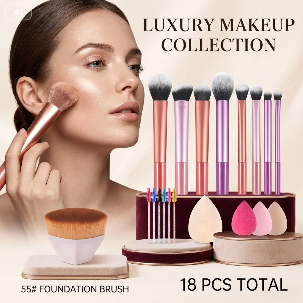 18 Pcs Beauty Makeup Tool Combo Set Face Wash Makeup Puff Full Set Clean Brush Set Professional Triangle Powder Puff Wash Tool