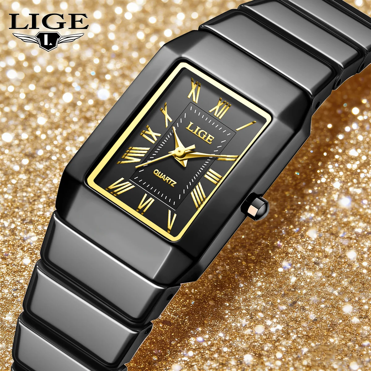 

LIGE модные повседневные женские часы с имитацией керамики элегантные женские черные кварцевые наручные часы простой браслет деловые деловые часы