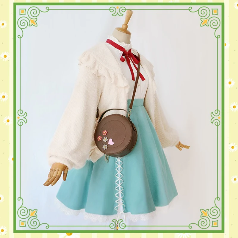 Spring of Ode Suzuran costume cos Anime Lolita clothing light green dress with bag women Cosplay