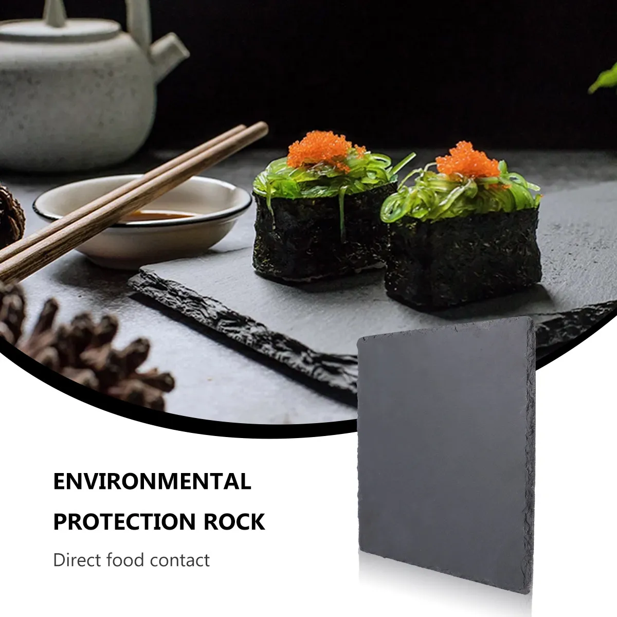 1Pcs Natural Serving Dish Black Rustic Stone Plate for Steak Sushi Cupcakes Fruit Display Wedding Baby Shower Tea Party