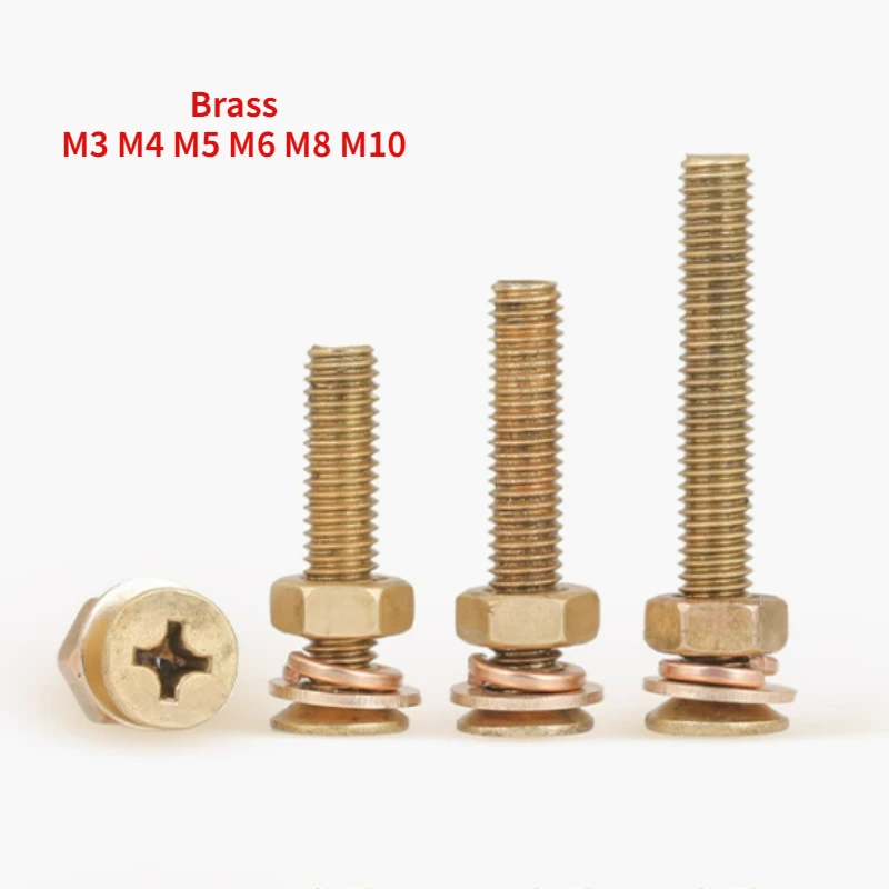 4-40Sets M3 M4 M5 M6 M8 M10 Brass Countersunk Head Cross Screw Flat Gasket Spring Washer Nut Combination Set