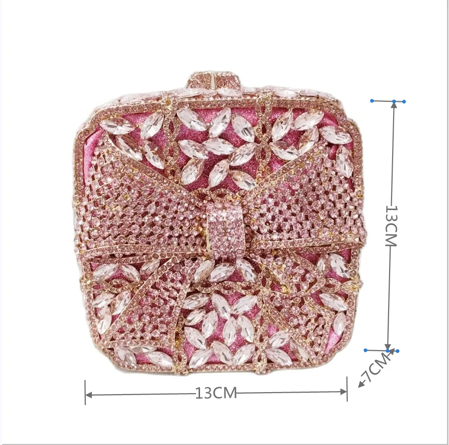 DGPEAFOWL Women Handbags Wedding Party Purse Luxury Novelty Bow Clutch Crystal Evening Bags Pink Bowknot Rhinestone
