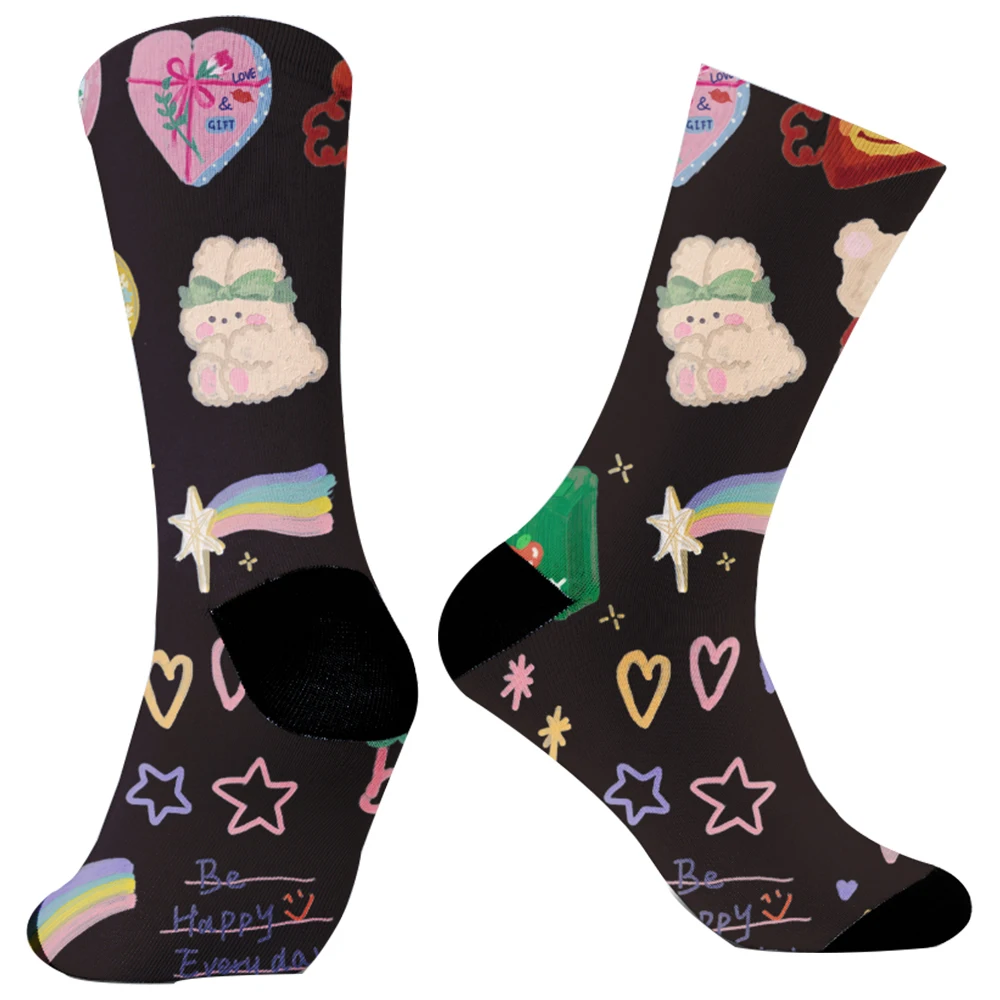 Flowers Birds Art Cat Animal Print Harajuku Long Cotton Transparent Socks Summer Thin Breathable Socks 2024 New