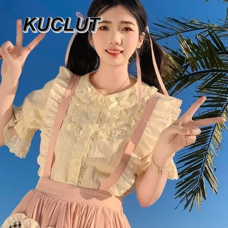 

Lolita Inner Shirt Cotton Summer New Princess Style Short-sleeved Cute Doll Collar Blouse Solid Color Women's Casual Tops