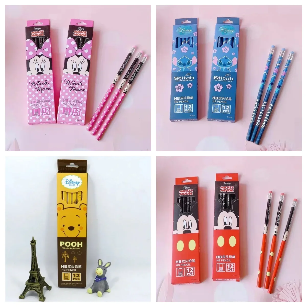 Disney Stitch Pencil Cute Cartoon Minnie Mickey Winnie The Pooh Action Anime Figures Belle Alice Pencil Cartoon Childrens Gifts