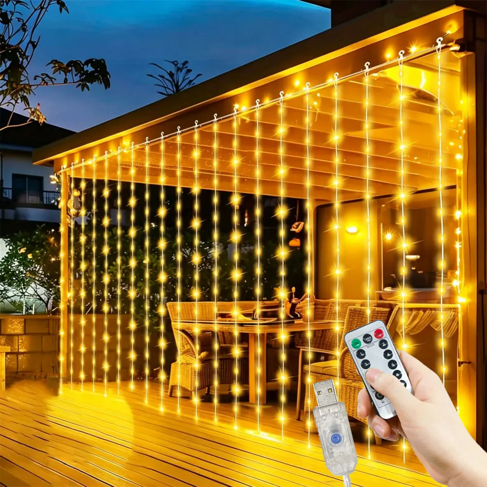 USB Powered LED Curtain String Lights 8 Lighting Modes Party Lights with Remote Control Indoor Fairy Garden Christmas Decoration