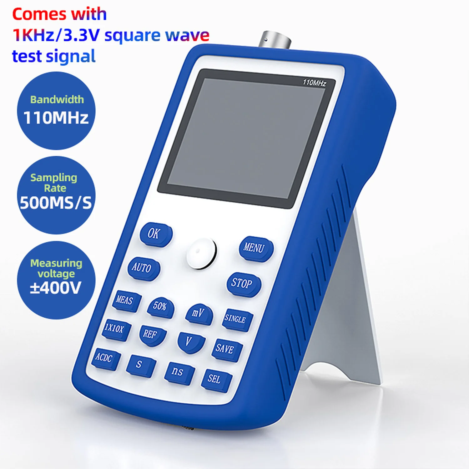 1C15 Professional Digital Oscilloscope Portable Handheld Oscilloscop 110MHz Analog Bandwidth 500MS/s Support Waveform Storage