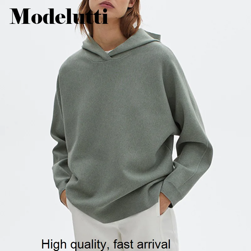 

New Spring 2023 Autumn Fashion Knitted Hooded Sweater Women Solid Color Sweatshirt Simple Wild Casual Tops Female