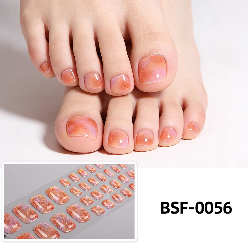 34tips Summer Glitter UV Free Gel Toenail Sticker Solid Color Full Cover Gel Toenail Wraps Self-Adhesive Foot Nail Art Decor