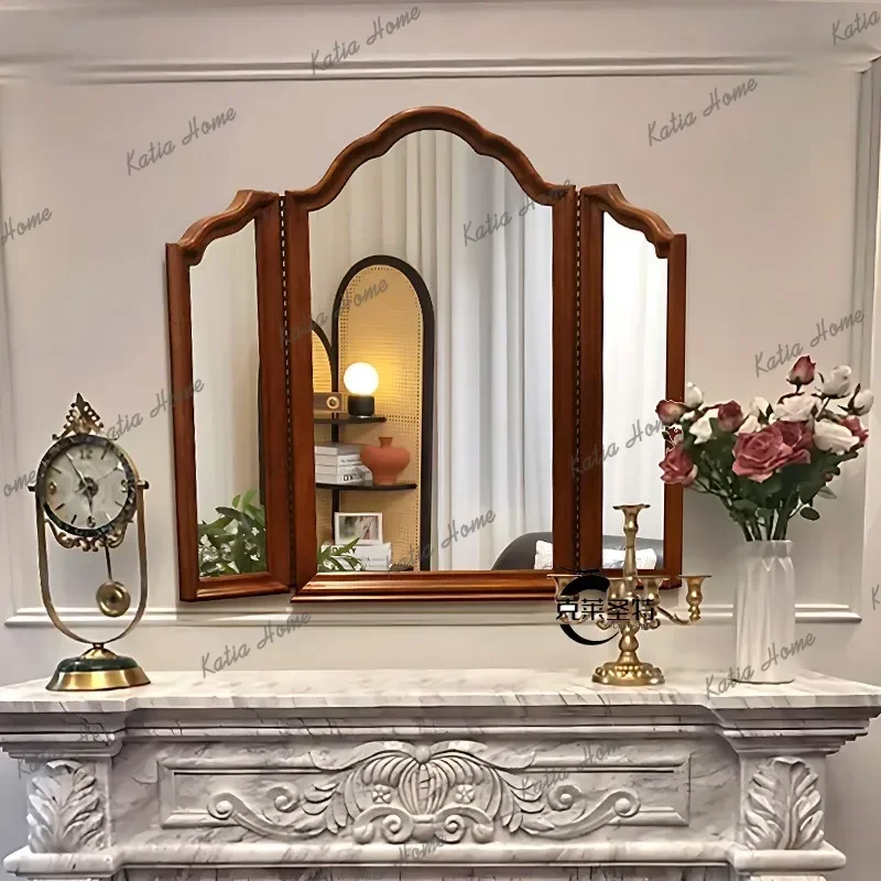 French vintage trifold mirror bathroom mirror wall mounted bathroom folding bedroom dresser vintage three-sided mirror