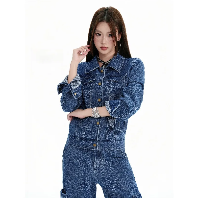 Temperament Coat Denim Jacket Women's Retro HongKong Turndown Collar Casual Short Coat 2026 New Loose Versatile Long Sleeved Top
