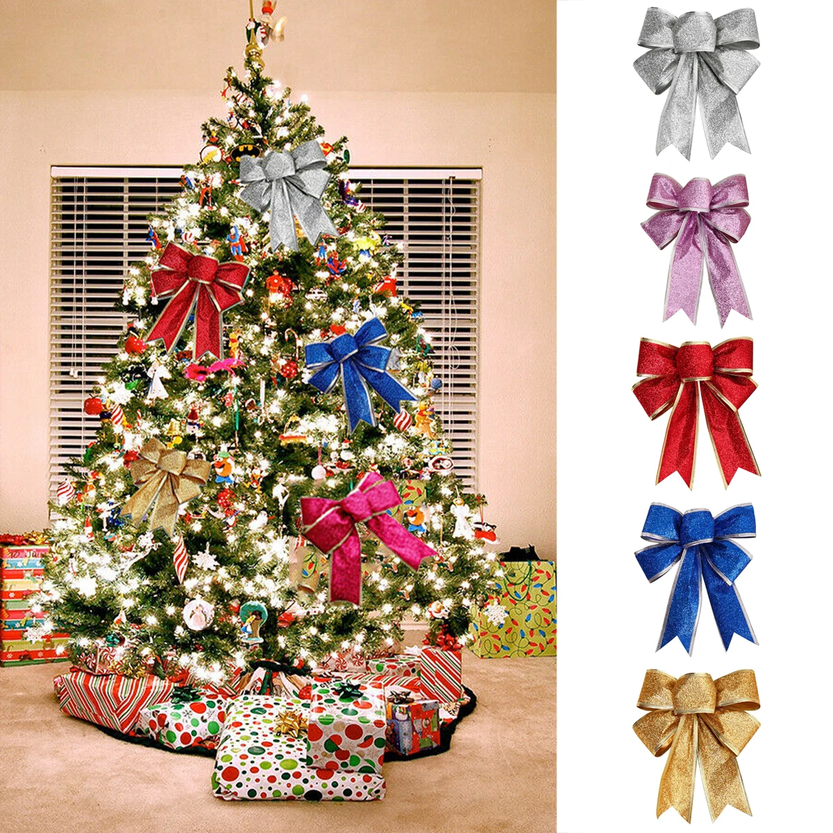 

25cm Bow Decoration Christmas Christmas Tree Gift Box Onion Pink Bow