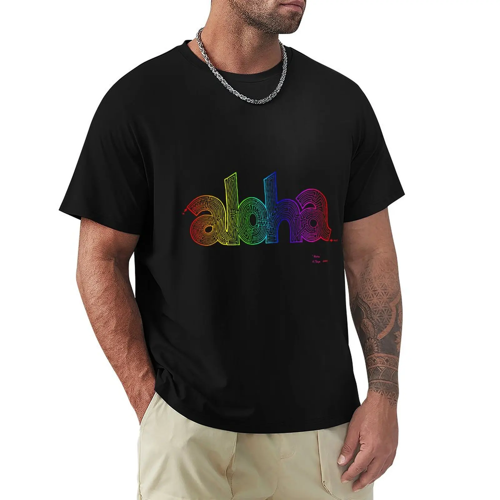 

Rainbow Aloha Words T-Shirt vintage kawaii clothes mens graphic t-shirts hip hop
