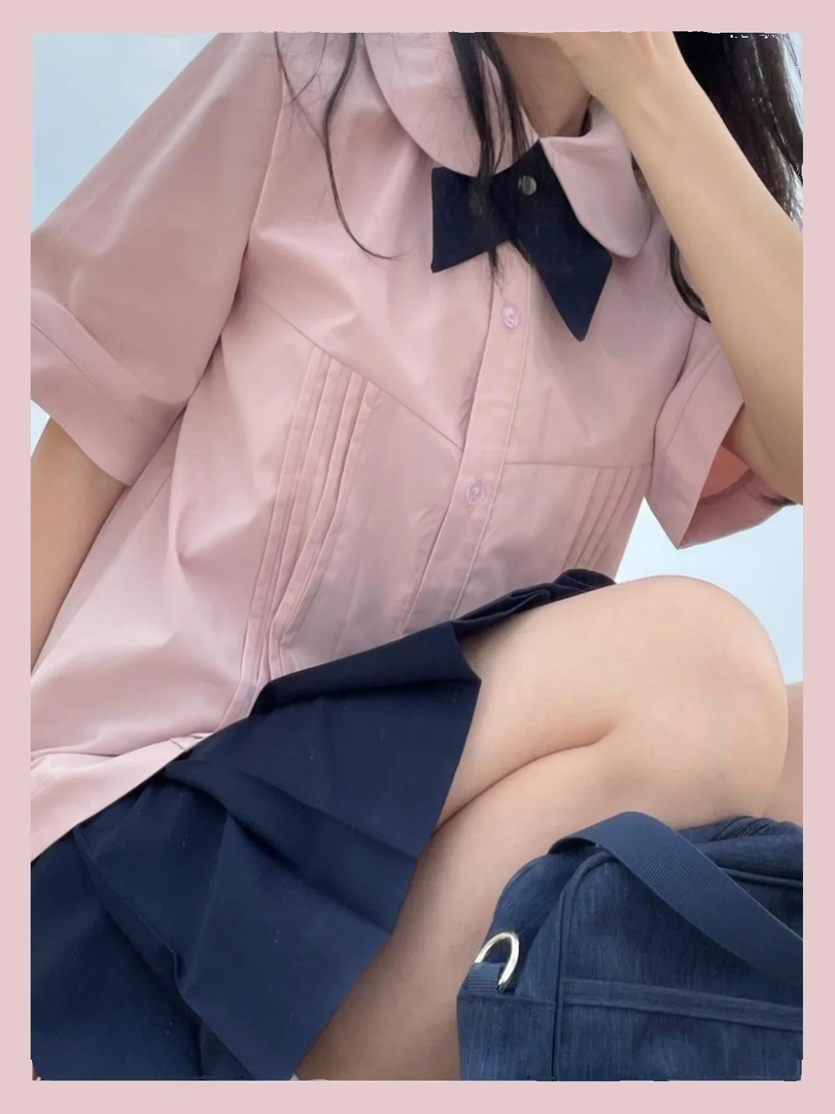 

Japanese Sle orm irt round Ne Accordion Pleat School orm Feel Original Versatile ort Sve Embroidered Basic...