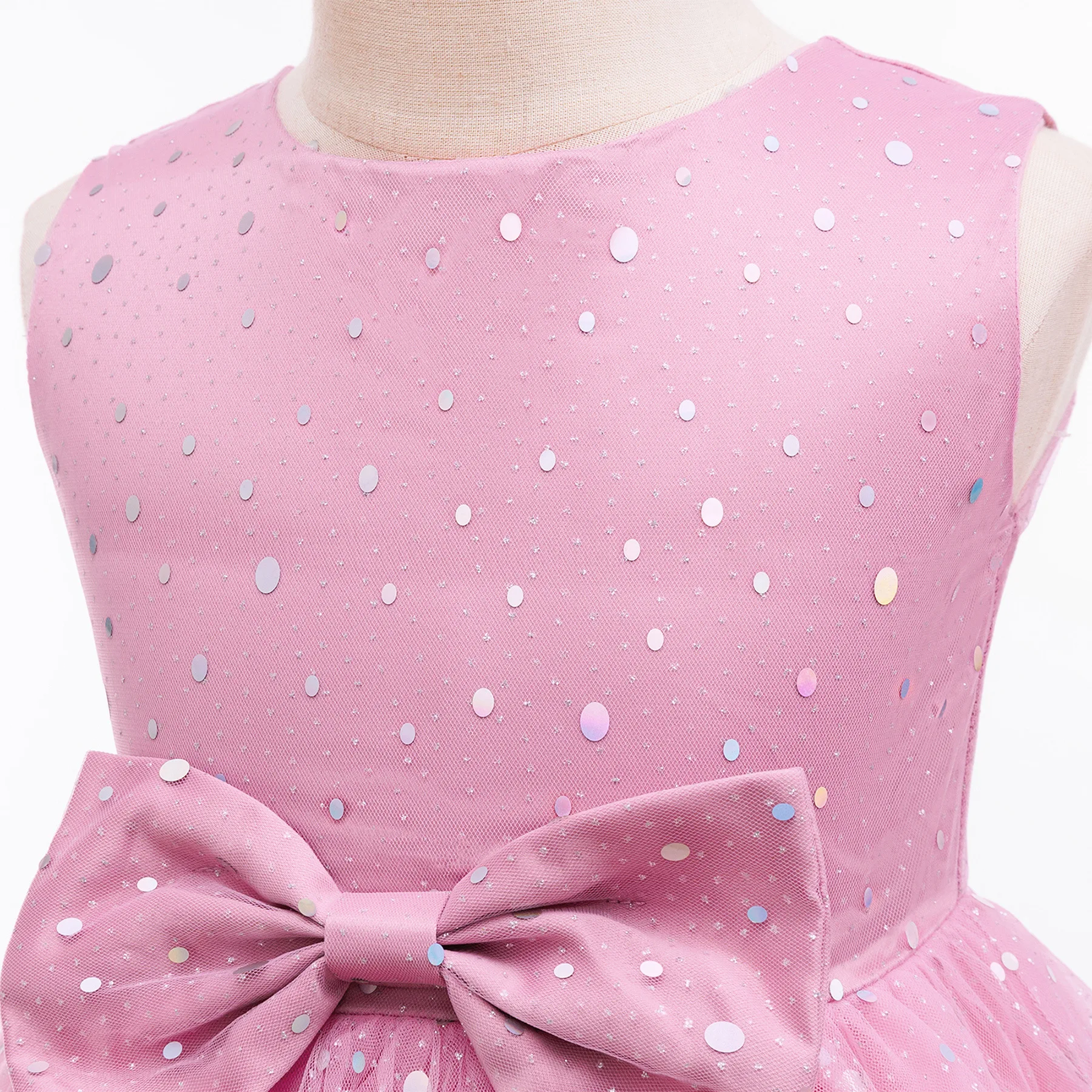 Sweet Girls Sequins Bow Flower Mesh Princess Dress For Children Ceremony Wedding Birthday Party Performance Pageant Prom Gown