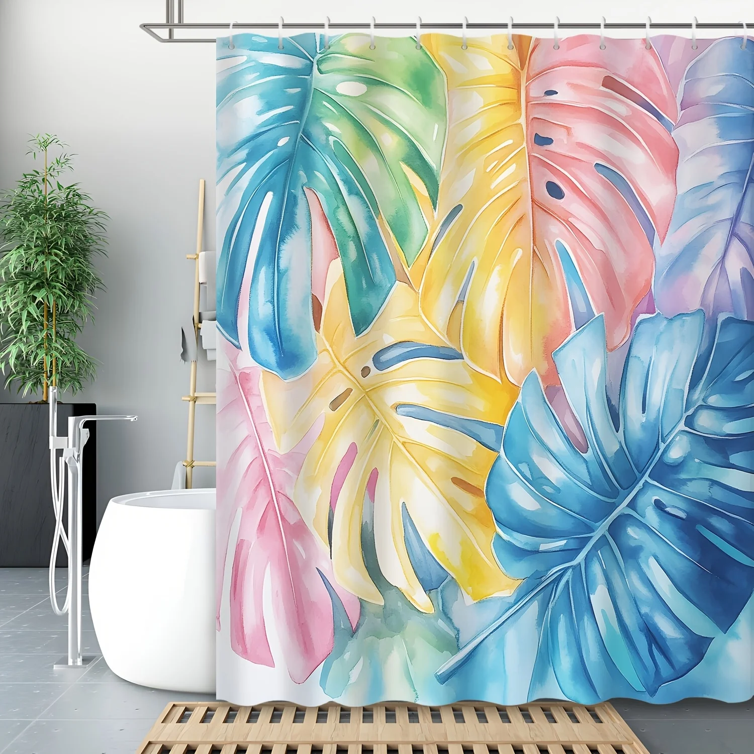 

Vibrant Tropical Jungle Botanical Leaf Shower Curtain Watercolor Design Bathroom Decor Boho Style Curtain Liner 90x180cm