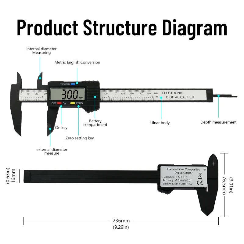 New 150mm Electronic Digital Caliper Carbon Fiber Dial Vernier Caliper Gauge Micrometer Measuring Tool Digital Ruler