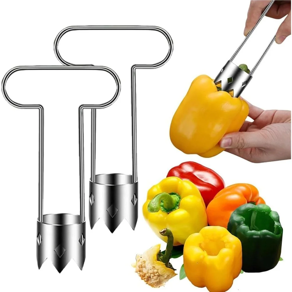 Corer de pimienta, cuchillo con núcleo de pimienta de Color, herramienta de eliminación de semillas de acero inoxidable, utensilio de cocina portátil, herramienta de carotaje de frutas y verduras