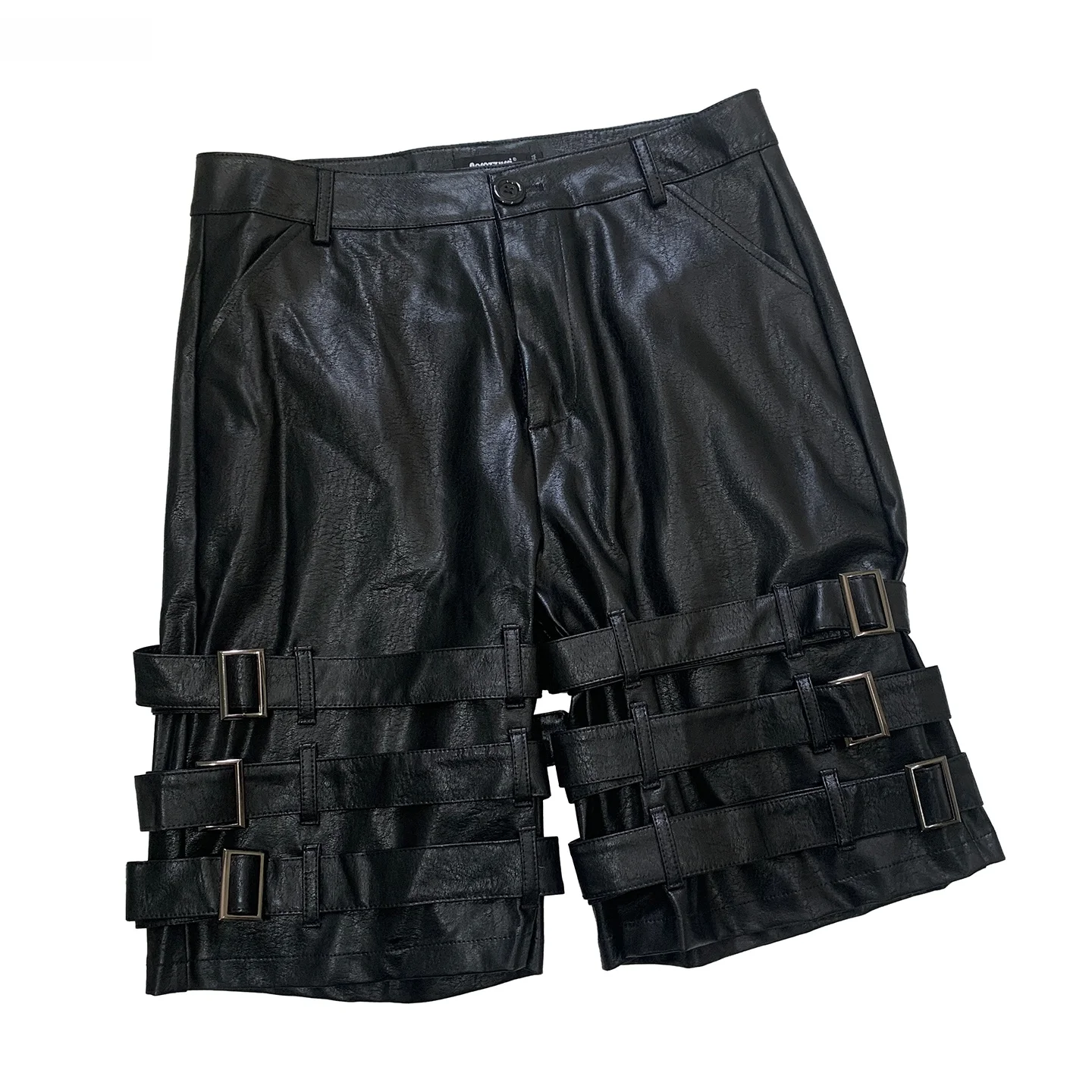 

Мужские шорты Nerazzurri с высокой талией из черной искусственной кожи, в стиле панк, для тяжелых работ, модные повседневные шорты-бермуды для мужчин