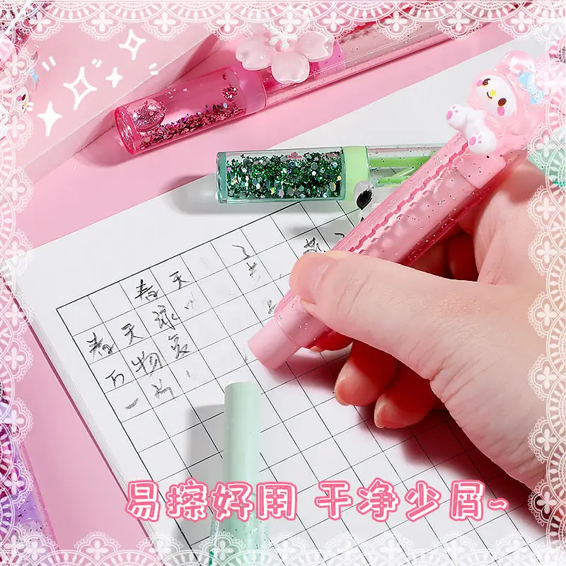 Hello Kitty Kuromi My Melody Pochacco Niedlicher Treibsand-Push-Pull-Radiergummi, einziehbarer kleiner Student, Kawaii-Zeichnungsradiergummi, Geschenk