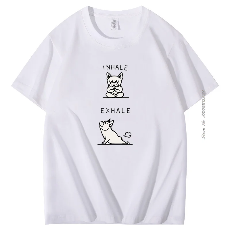 Yoga Dog Inhale Exhale Frenchie Fart Print Cotton T-shirt Hombre French Bulldog Yoga Animal Sports men's short sleeve t-shirt