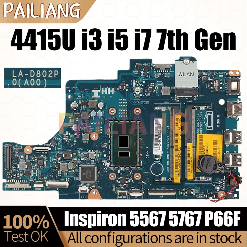 Imagem -02 - Placa-mãe para Dell Inspiron 5567 5767 P66f Bal21 La-d802p 4415u i3 i5 i7 7ª Geração 081yw5 Testado Completamente