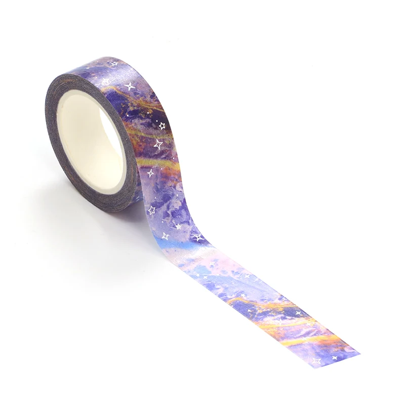 Nieuwe 1X10M Deco Blauw Paars Galaxy Cloud Zilveren Sterren Washi Tape Voor Scrapbooking Planner Maskking Tape Kawaii Papeleria