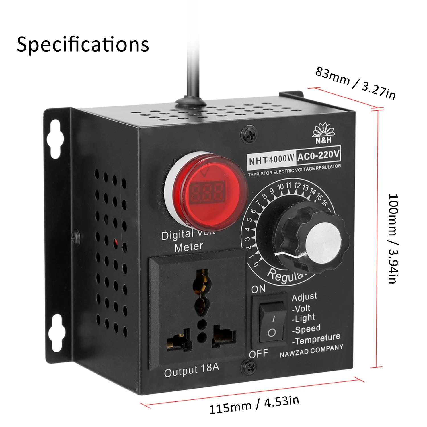 プロフェッショナル AC モータ電圧レギュレータ調整可能な調光器電圧レギュレータ 220V 4000 ワットコンパクト可変電圧コントローラ