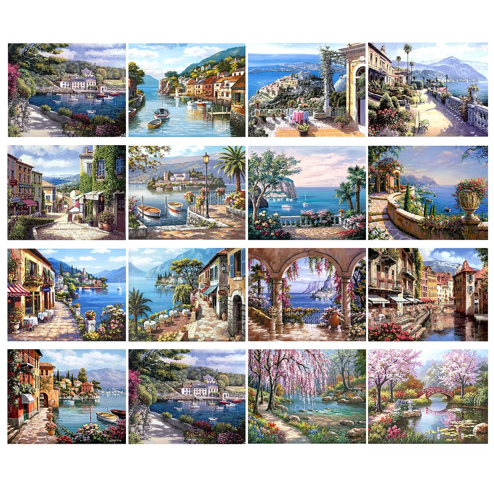 RUOPOTY Sea scenery DIY oil Painting By Numbers Kit acrylic paint by numbers art work diy Paintings art on canvas