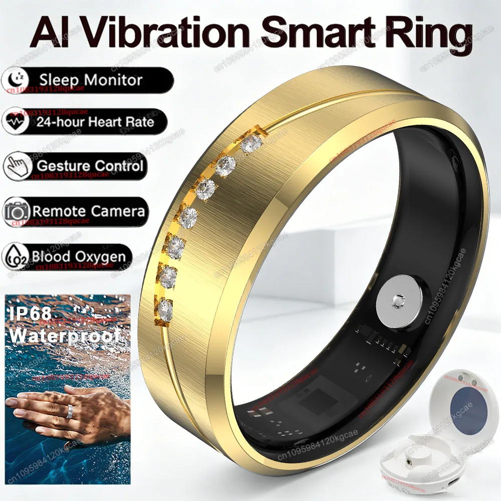 Modischer Schmuck-Smartring mit Anruf-Erinnerung, Vibrationsalarm, Herzfrequenz- und Blutsauerstoff-Monitor, IP68 Wasserdicht, Geschenk für Männer