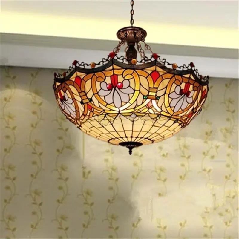 32 Inch Large Retro Style Art Glass Chandelier Elegant Lighting Fixture for Hotel Villa and Restaurant