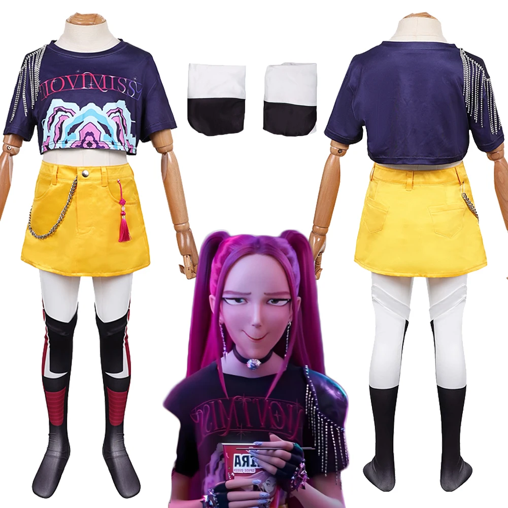 

Детская маскировка, охотник на демонов KPop Mira, футболка для косплея, юбка, костюм, одежда для девочек, одежда на Хэллоуин, вечерние карнавальный костюм